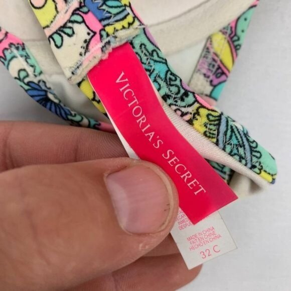 Victorias Secret 32C Multicolor Paisley Halter Bikini Top Nylon Blend - Picture 4 of 6